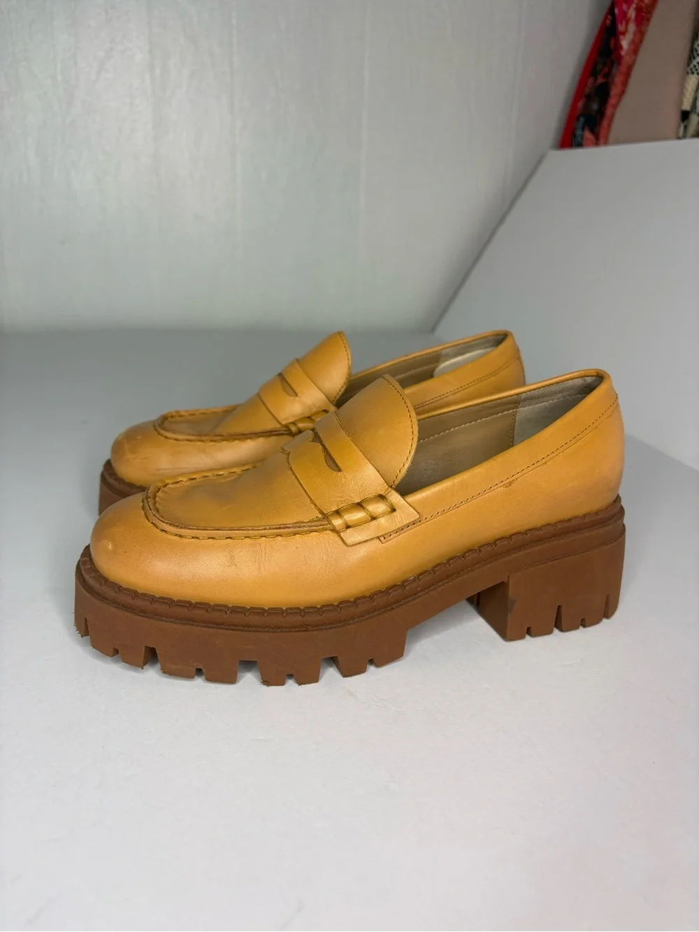 Free People Lyra Lug sole penny loafers camel tan size 37